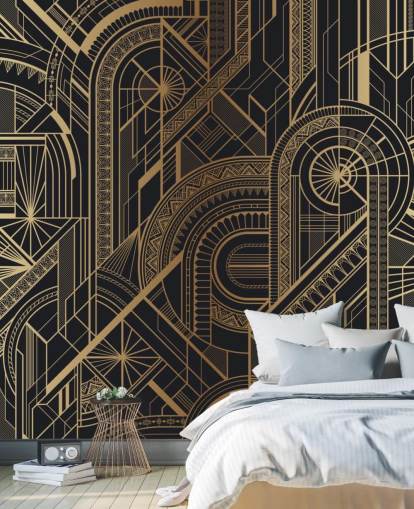 Decorazione murale con motivo nero e oro Decorazione murale con motivo nero e oro