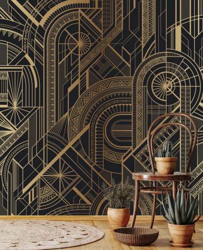 Mural de pared con estampado negro y dorado