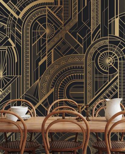 Décoration murale à motifs noirs et dorés