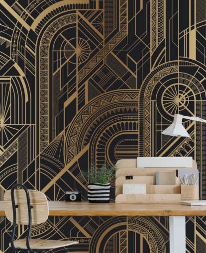 Decorazione murale con motivo nero e oro Decorazione murale con motivo nero e oro