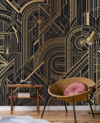 Mural de pared con estampado negro y dorado