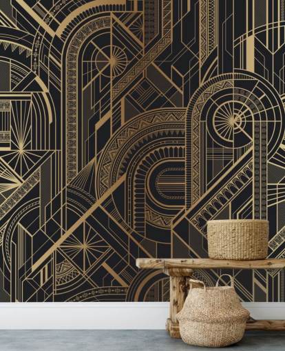 Decorazione murale con motivo nero e oro Decorazione murale con motivo nero e oro