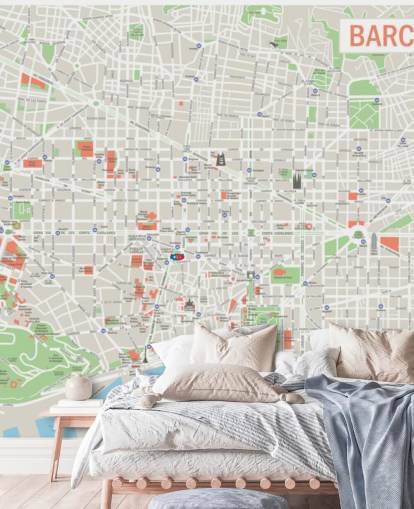 colourful custom barcelona map wall mural called Map of Barcelona colourful custom barcelona map wall mural called Map of Barcelona