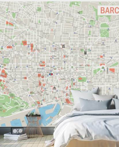 colorful custom barcelona map wall mural called Map of Barcelona