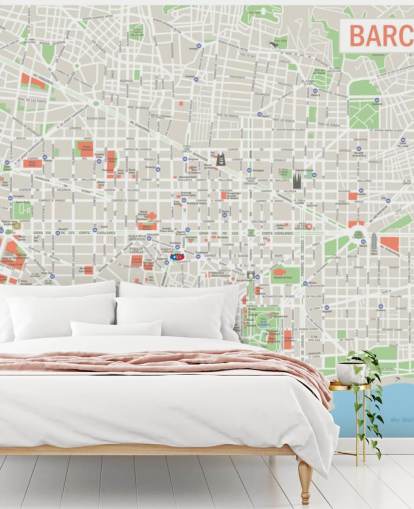 farbenfrohes individuelles Barcelona-Karten-Wandbild namens Map of Barcelona