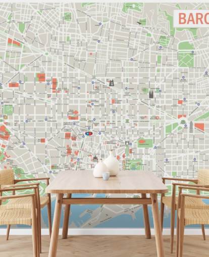 colorido mural de pared personalizado con el mapa de Barcelona llamado Mapa de Barcelona