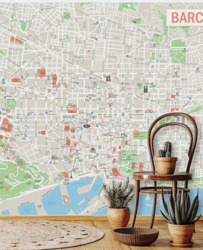 colourful custom barcelona map wall mural called Map of Barcelona