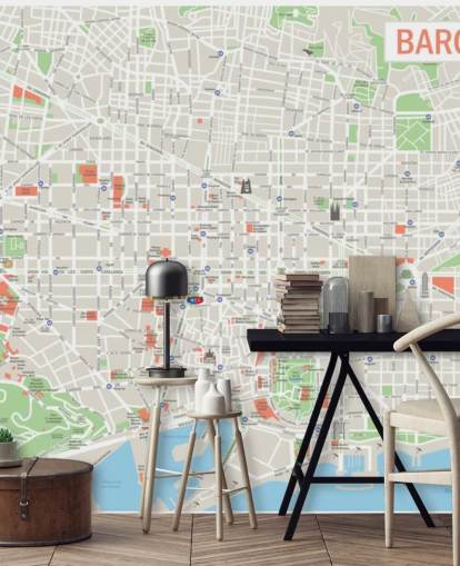 colorido mural de pared personalizado con el mapa de Barcelona llamado Mapa de Barcelona colorido mural de pared personalizado con el mapa de Barcelona llamado Mapa de Barcelona