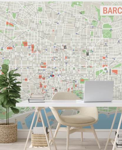 farbenfrohes individuelles Barcelona-Karten-Wandbild namens Map of Barcelona