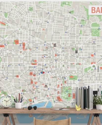 murale colorato personalizzato con mappa di Barcellona chiamato Map of Barcelona