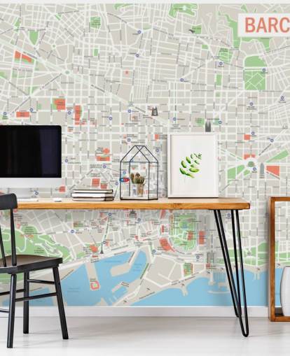 colorido mural de pared personalizado con el mapa de Barcelona llamado Mapa de Barcelona