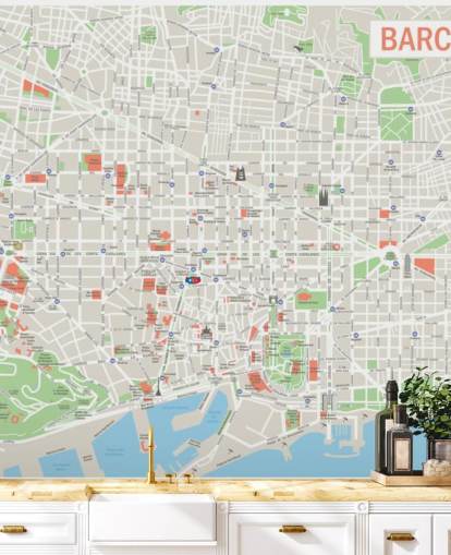 colorful custom barcelona map wall mural called Map of Barcelona colorful custom barcelona map wall mural called Map of Barcelona