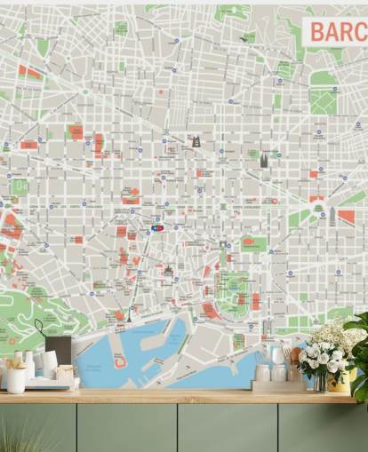 colorido mural de pared personalizado con el mapa de Barcelona llamado Mapa de Barcelona