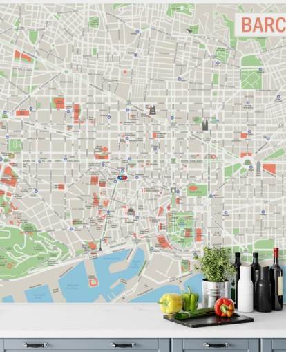 colorido mural de pared personalizado con el mapa de Barcelona llamado Mapa de Barcelona