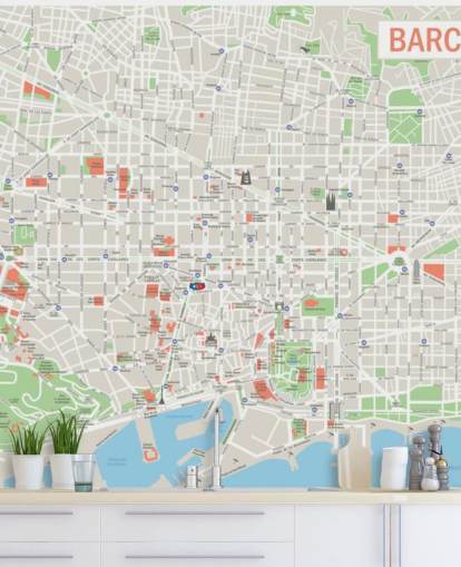 colorido mural de pared personalizado con el mapa de Barcelona llamado Mapa de Barcelona