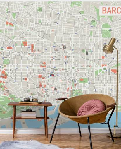 colorful custom barcelona map wall mural called Map of Barcelona