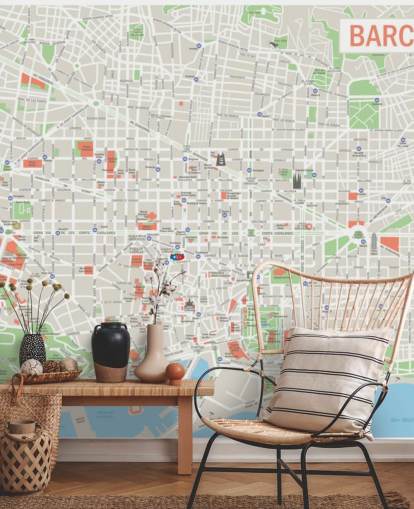 colorido mural de pared personalizado con el mapa de Barcelona llamado Mapa de Barcelona colorido mural de pared personalizado con el mapa de Barcelona llamado Mapa de Barcelona