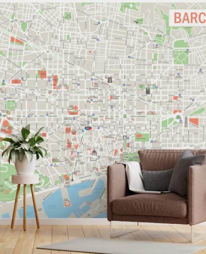 colorido mural de pared personalizado con el mapa de Barcelona llamado Mapa de Barcelona