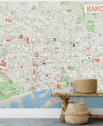 colourful custom barcelona map wall mural called Map of Barcelona