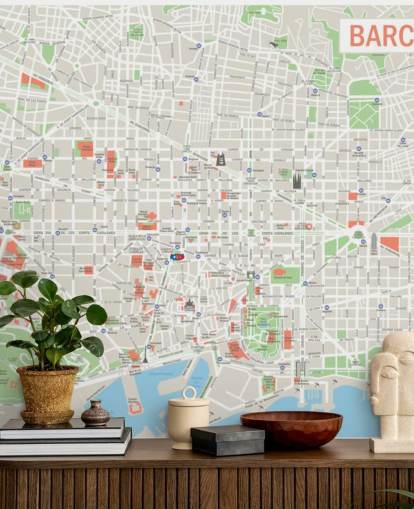 colorido mural de pared personalizado con el mapa de Barcelona llamado Mapa de Barcelona