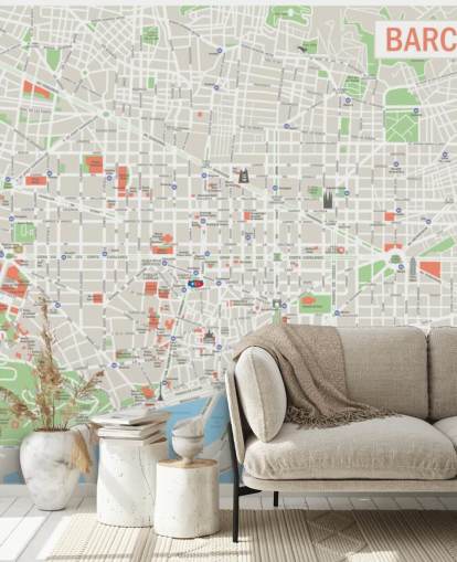 Colourful Barcelona Map Wallpaper