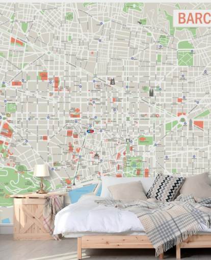 murale colorato personalizzato con mappa di Barcellona chiamato Map of Barcelona