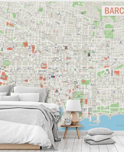 colorful custom barcelona map wall mural called Map of Barcelona