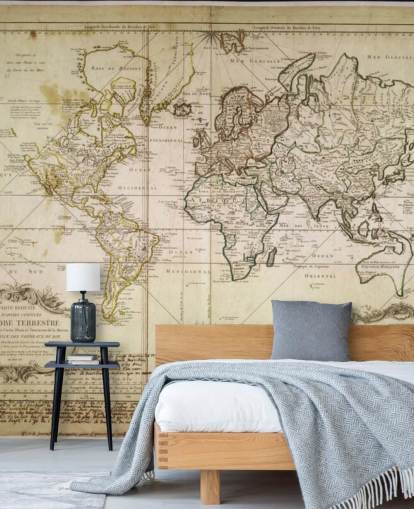 beige tilpasset verdenskart veggmaleri kalt Historic World Map for kontorer og spisestuer