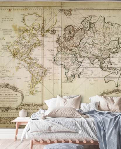 beige aangepaste wereldkaart muurschildering genaamd Historic World Map voor kantoren en eetkamers