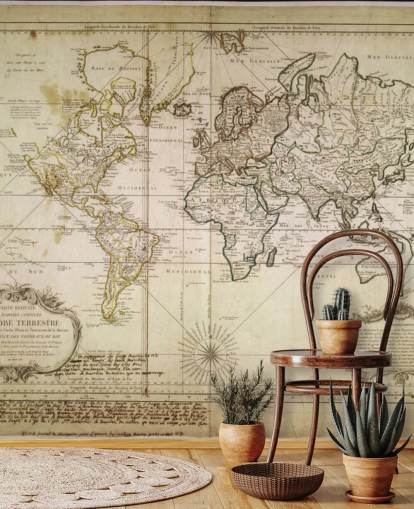 mural de parede de mapa-múndi personalizado bege chamado Mapa Mundial Histórico para escritórios e salas de jantar