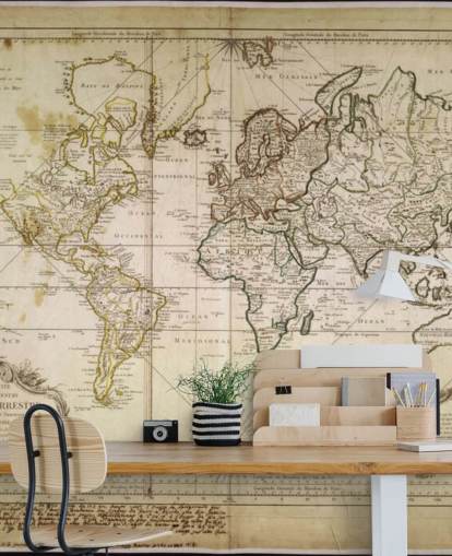 beige custom world map wall mural called Historic World Map for offices and dining rooms