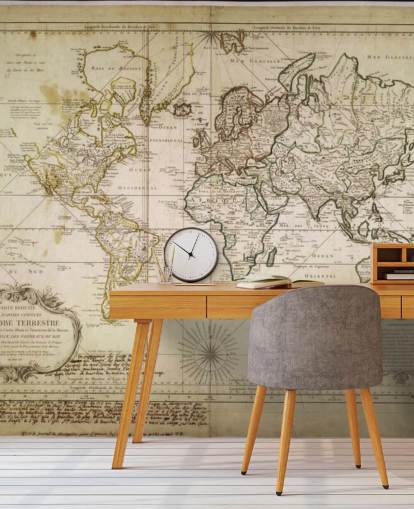 mural de pared de mapa mundial personalizado de color beige llamado Mapa histórico del mundo para oficinas y comedores