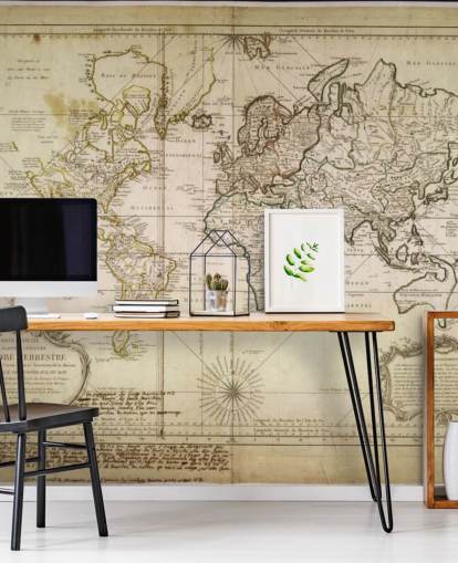 mural de pared de mapa mundial personalizado de color beige llamado Mapa histórico del mundo para oficinas y comedores