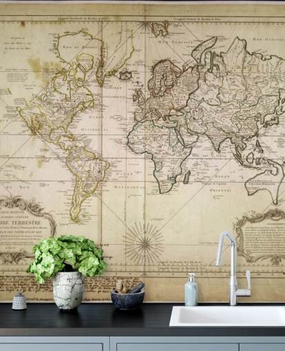 beige custom world map wall mural called Historic World Map for offices and dining rooms