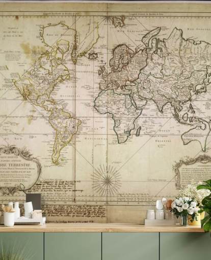 beige brugerdefineret verdenskort vægmaleri kaldet Historic World Map til kontorer og spisestuer