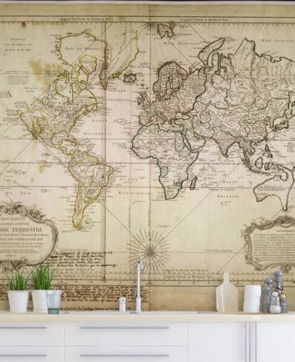 beige custom world map wall mural called Historic World Map for offices and dining rooms