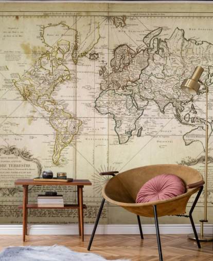 mural de pared de mapa mundial personalizado de color beige llamado Mapa histórico del mundo para oficinas y comedores
