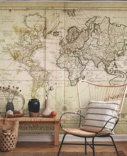 beige custom world map wall mural called Historic World Map for offices and dining rooms