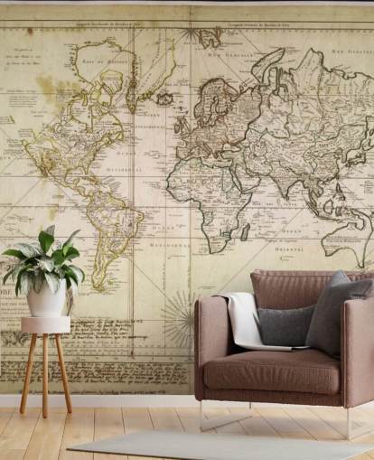 beige custom world map wall mural called Historic World Map for offices and dining rooms