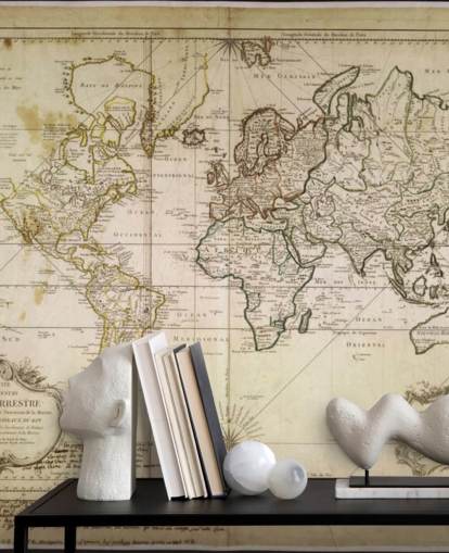 beige custom world map wall mural called Historic World Map for offices and dining rooms