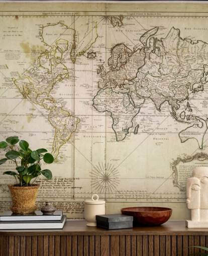 beige custom world map wall mural called Historic World Map for offices and dining rooms
