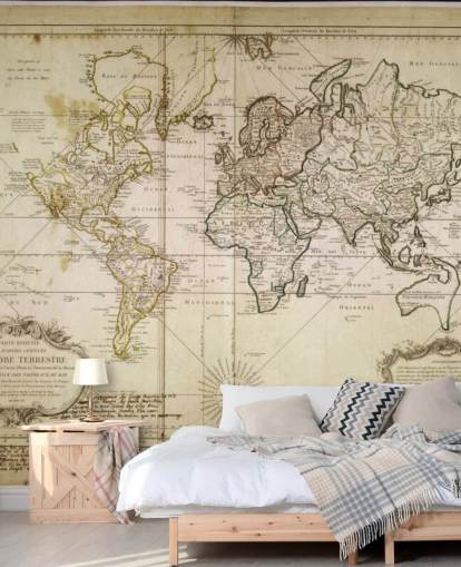mural de pared de mapa mundial personalizado de color beige llamado Mapa histórico del mundo para oficinas y comedores