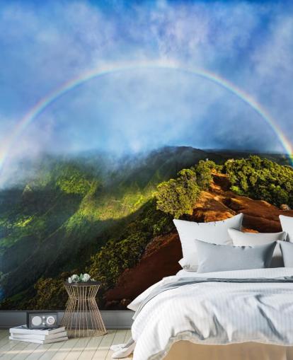 rocky mountain with a huge natural rainbow wall mural