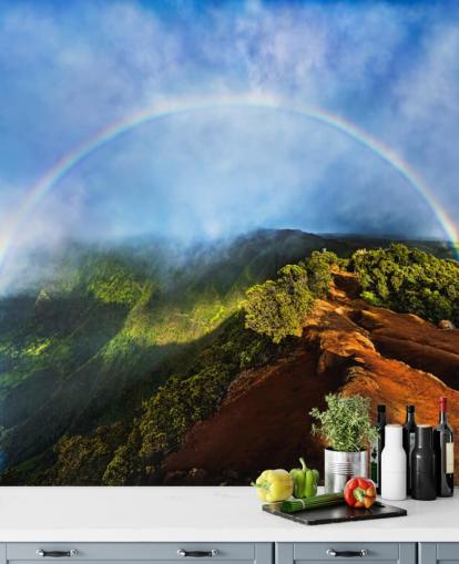rocky mountain with a huge natural rainbow wall mural