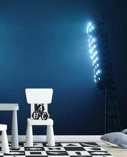 Blå fotbollsstadion Lights på natten Bakgrund Blå fotbollsstadion Lights på natten Bakgrund