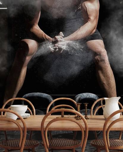 hombre poniendo tiza en las manos antes de levantar pesas fondo de pantalla