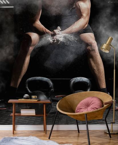 uomo, mettere, gesso, mani, prima, sollevare, pesi uomo, mettere, gesso, mani, prima, sollevare, pesi