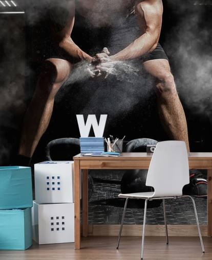 hombre poniendo tiza en las manos antes de levantar pesas fondo de pantalla