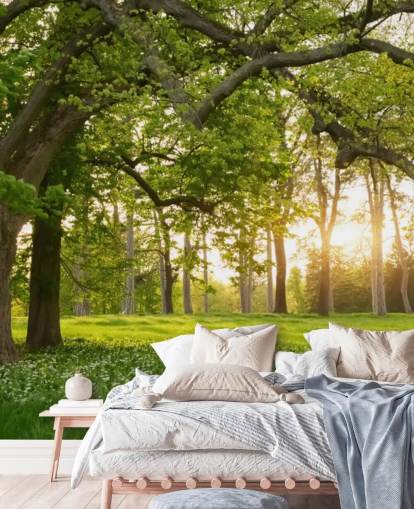 green and brown tree wallpaper mural called Springtime Forest for home offices, lounges and bedrooms green and brown tree wallpaper mural called Springtime Forest for home offices, lounges and bedrooms