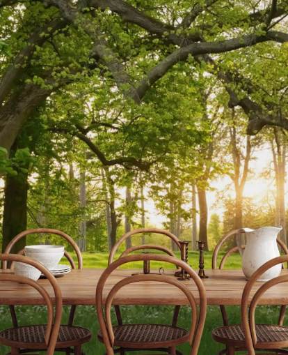 grønt og brunt træ tapet vægmaleri kaldet Springtime Forest til hjemmekontorer, lounger og soveværelser grønt og brunt træ tapet vægmaleri kaldet Springtime Forest til hjemmekontorer, lounger og soveværelser